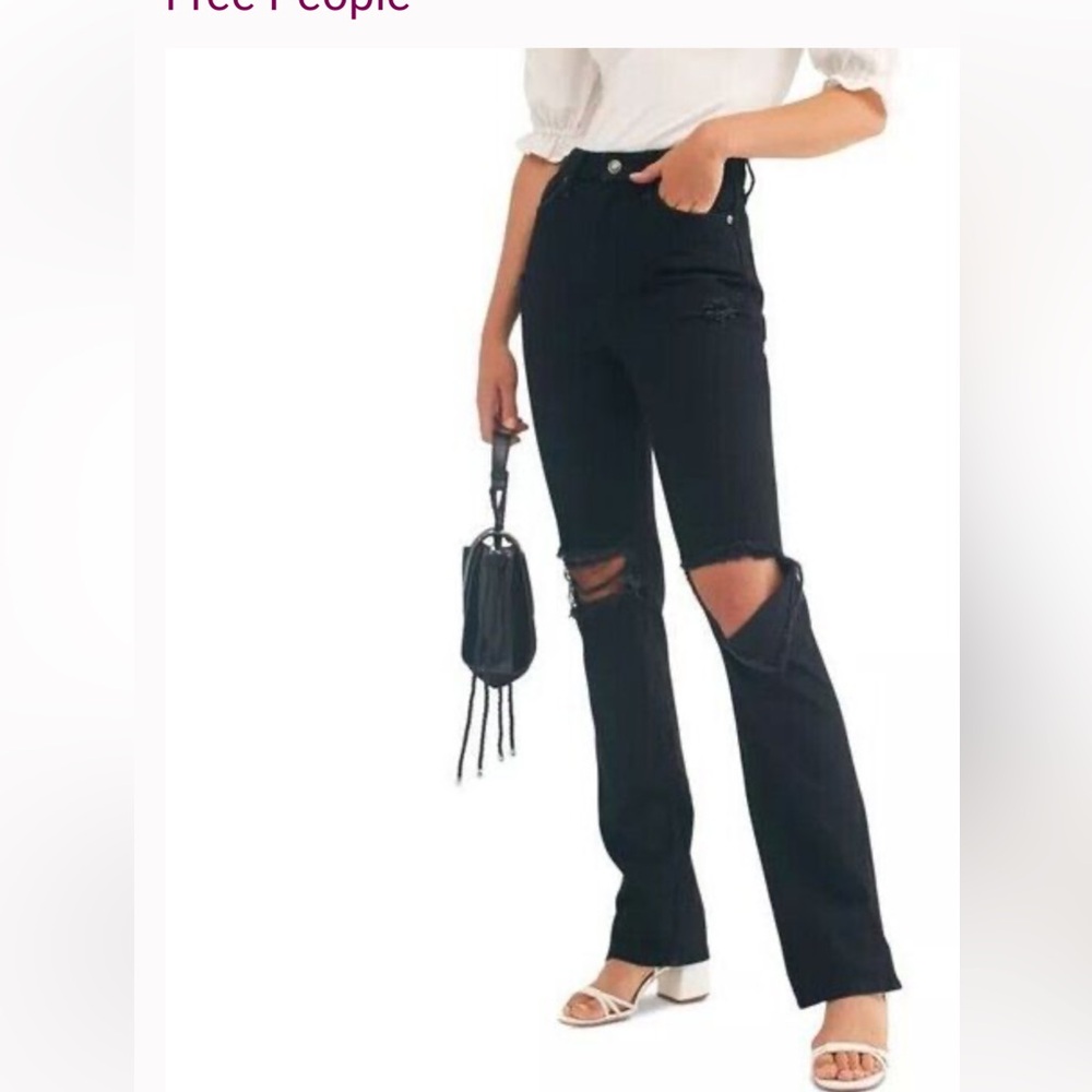 We The Free My Own Lane Jeans 31 NWT $128 Black High Rise Destroyed OB988447